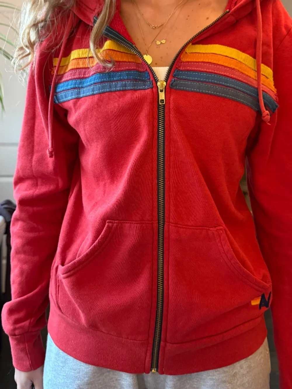 Aviator Nation 5 Stripe Hoodie - Red, Size S - Picture 4 of 7